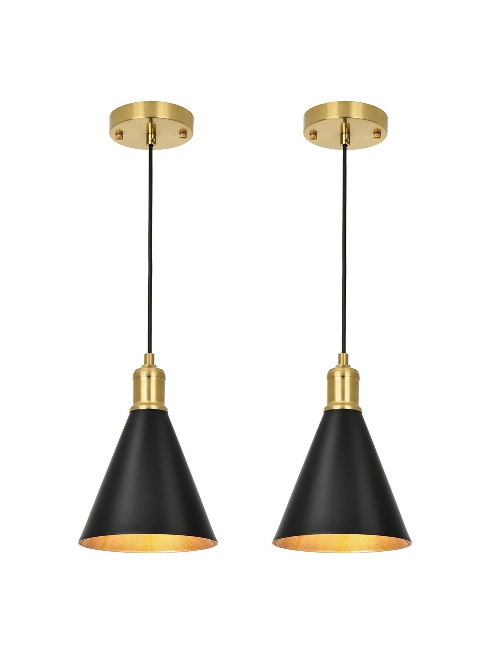 2-Pack Black & Gold Modern Pendant Lights Adjustable Kitchen Island